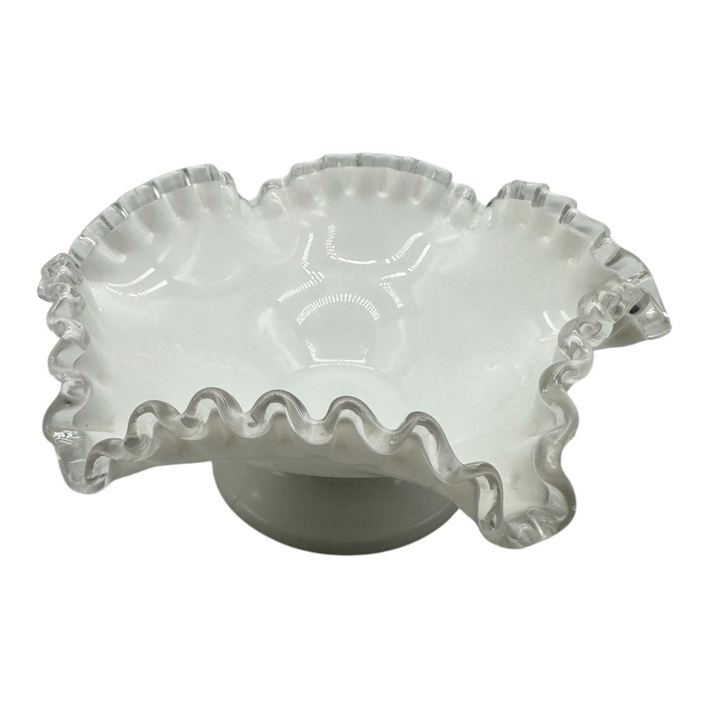 Vintage Fenton Milk Glass Bowl White Ruffled Silvercrest Edge Footed 8.5" Wide